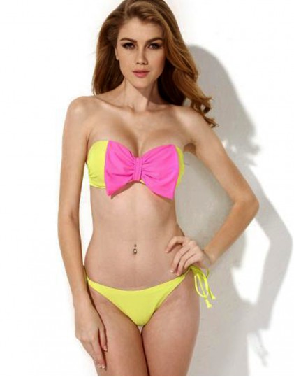 Costum de Baie cu Fontita Roz Neon 0015839Y1